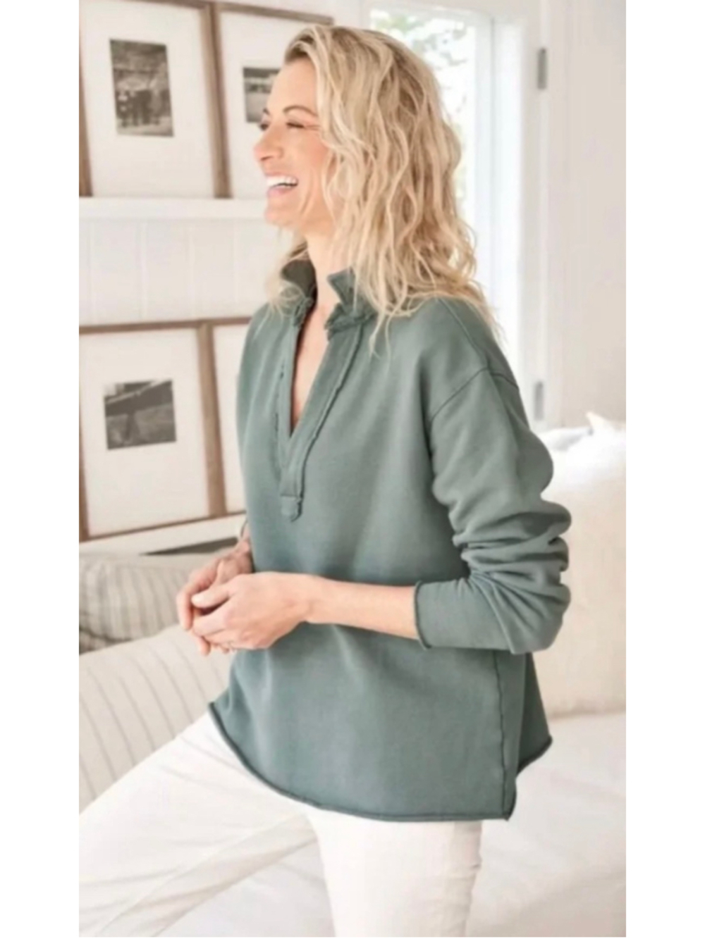 Frank & Eileen Patrick Popover Henley Sweatshirt Triple Fleece artichoke Green s